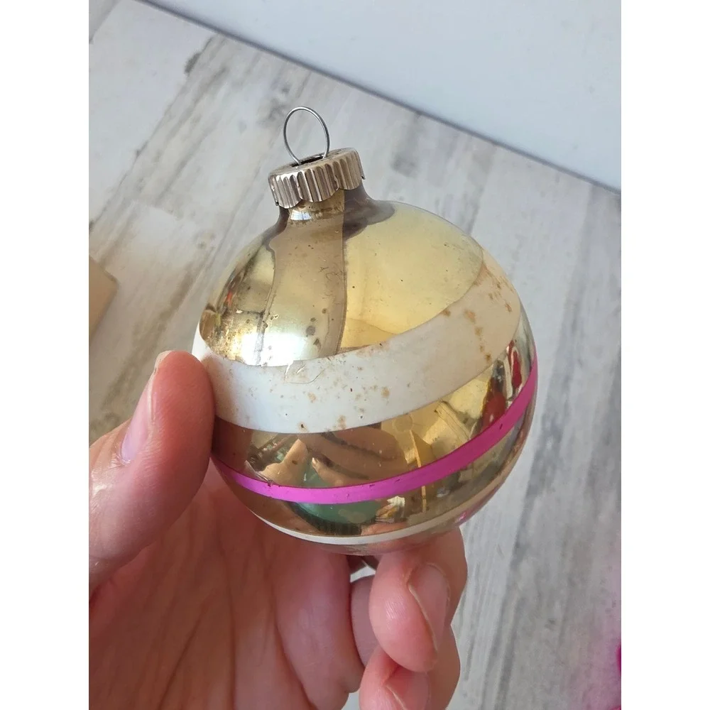 Vintage shiny Brite ornament matte ornament Pink gold Xmas tree